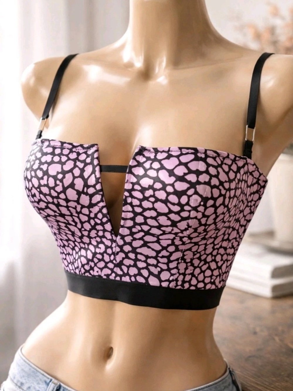 Victorias Secret Very Sexy Corset Bustier Bra XS Pink Black Satin Lips Top Women